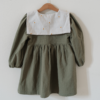 Rochiță cu guler - din bumbac prespălat, khaki
