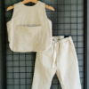 Compleu - vestă și pantaloni cu buzunare - din in prespălat, natur