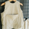 Compleu - vestă și pantaloni cu buzunare - din in prespălat, natur