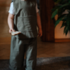 VLT09256 Compleu - vestă și pantaloni - din bumbac prespălat, khaki