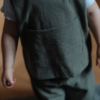 VLT09430 Compleu - vestă și pantaloni - din bumbac prespălat, khaki
