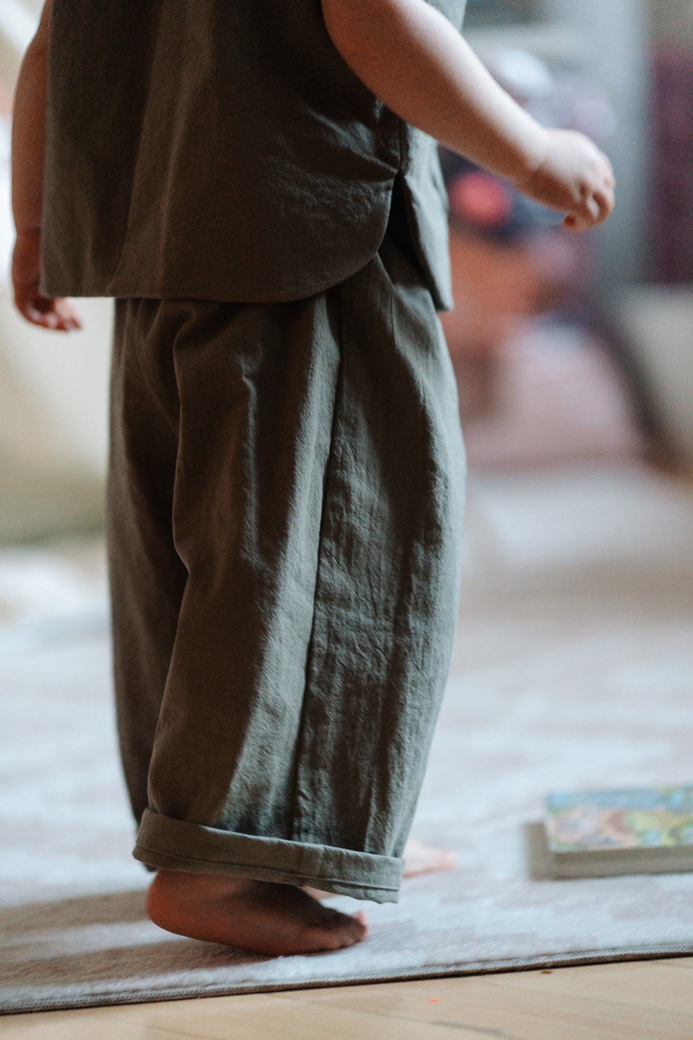 VLT09445 Compleu - vestă și pantaloni - din bumbac prespălat, khaki