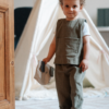 VLT09456 Compleu - vestă și pantaloni - din bumbac prespălat, khaki